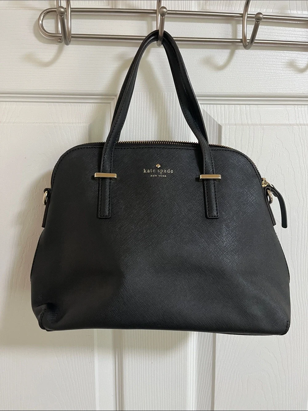 kate spade black leather satchel with gold-tone hardware